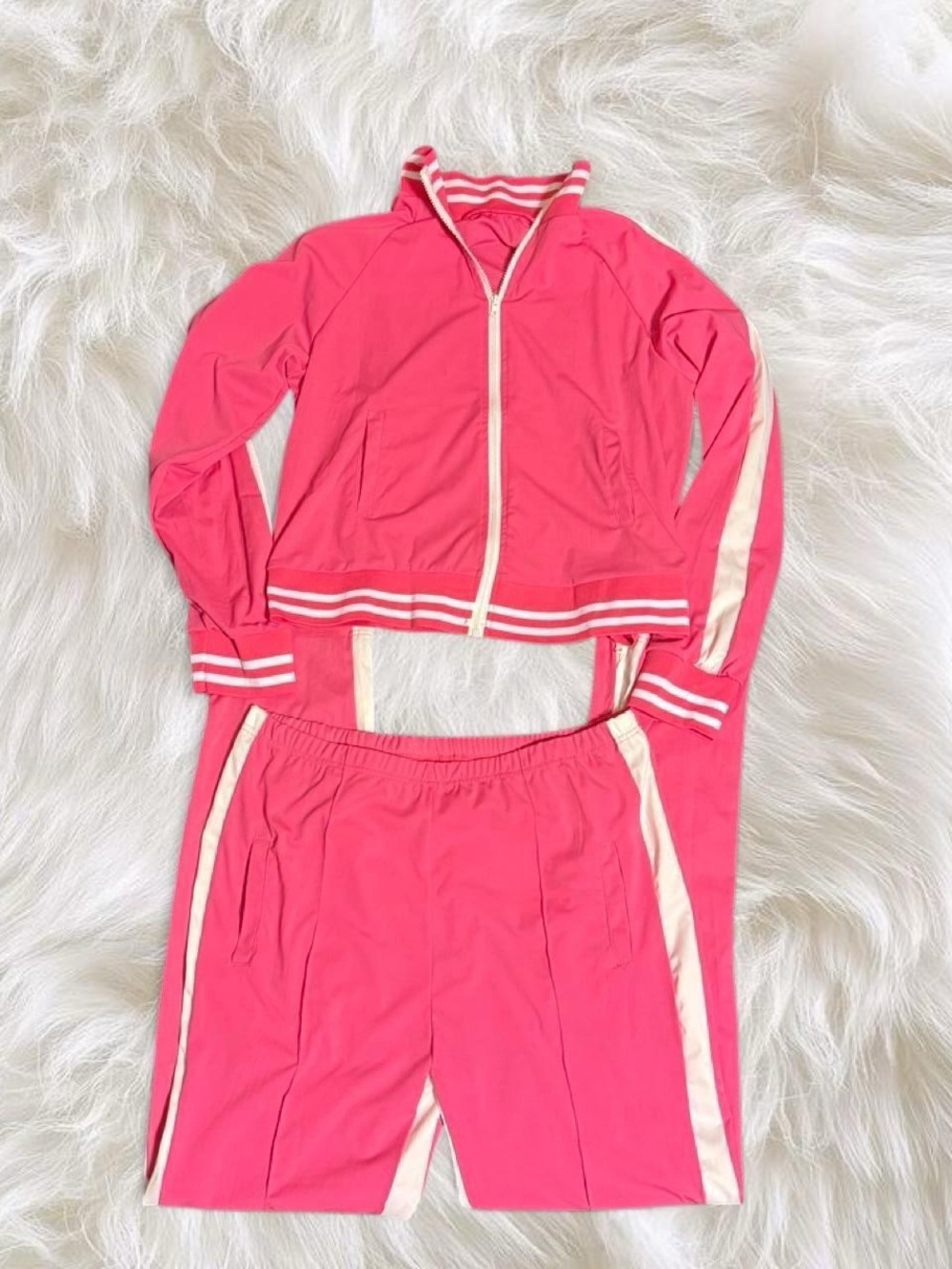 Women’s Plus Size Pink Two-Piece Zip Tracksuit Set